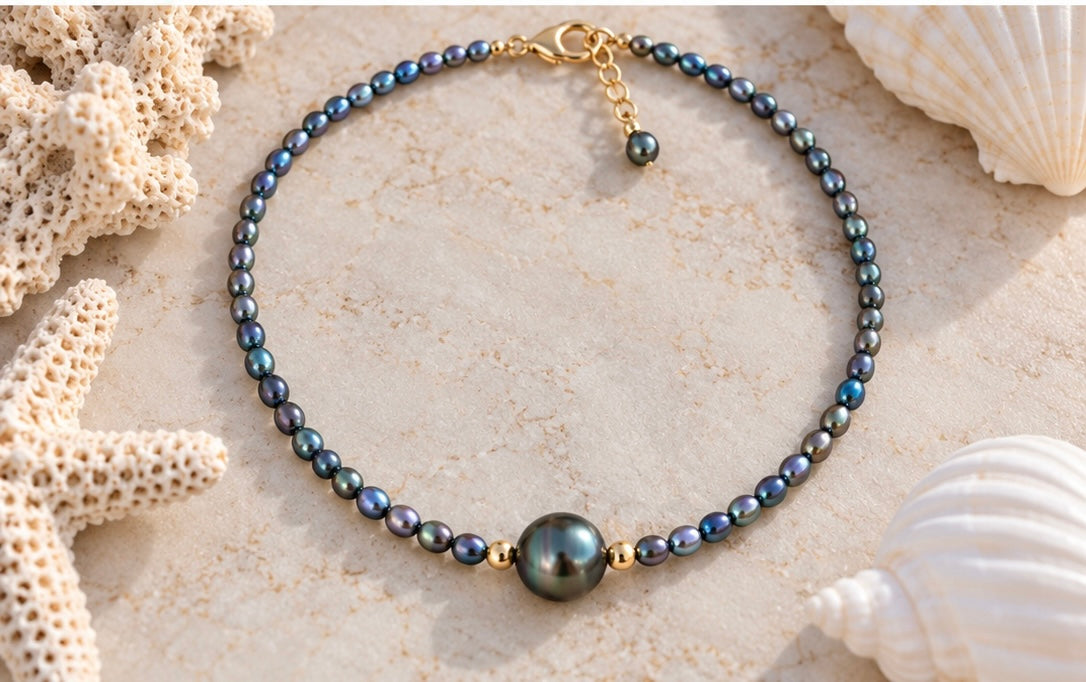 Tahitian Pearl with Peacock pearls necklace