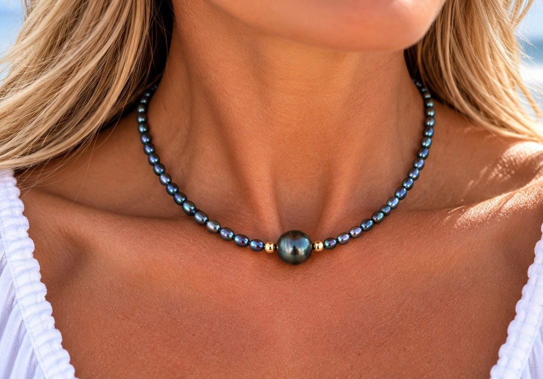 Tahitian Pearl with Peacock pearls necklace