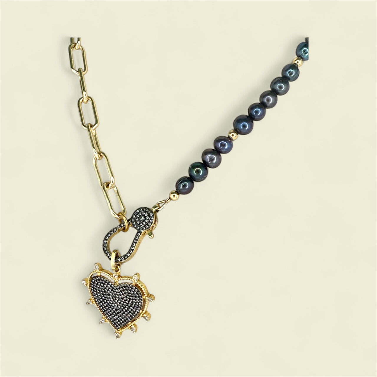 Asymmetrical Gold Filled & Peacock Pearl Necklace