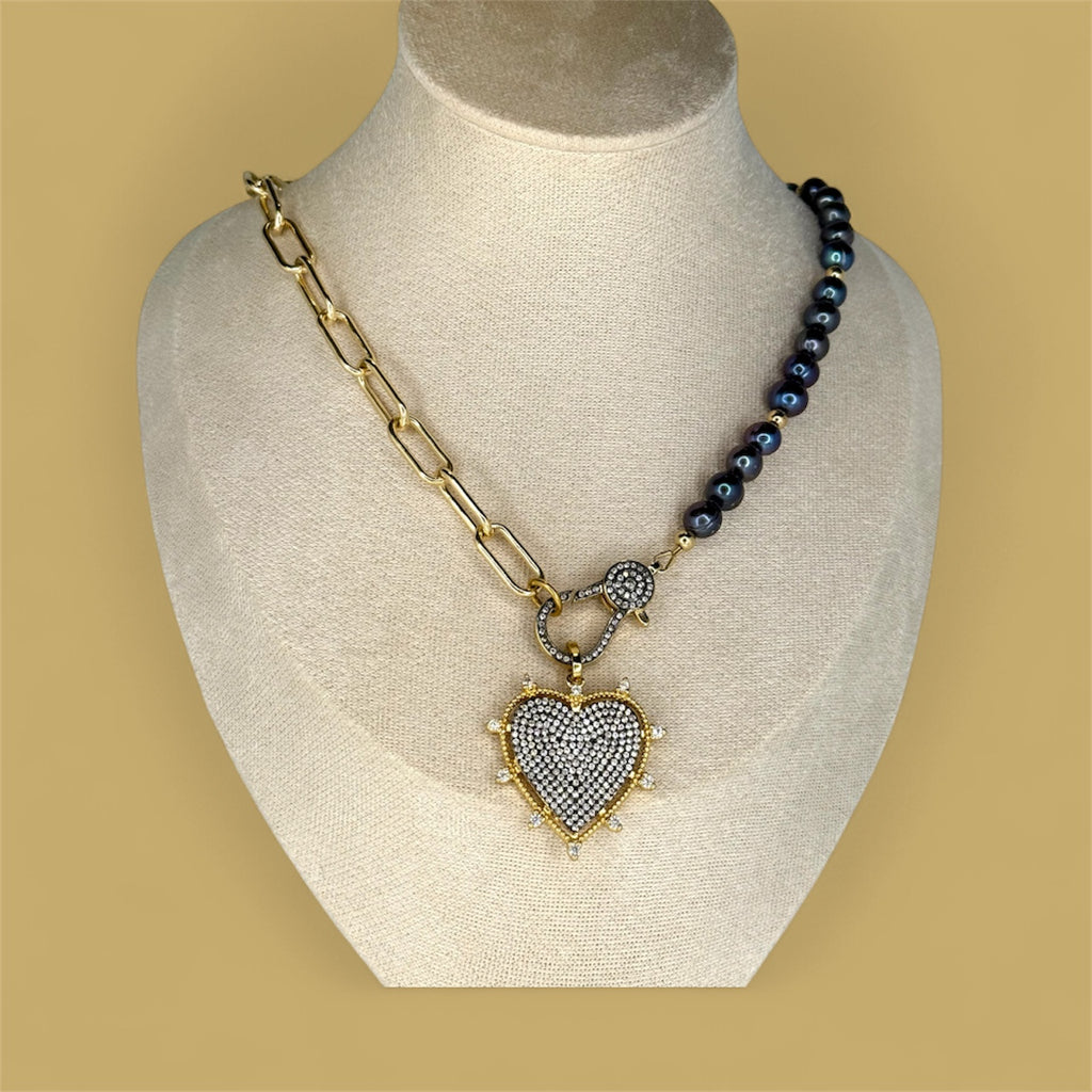 Asymmetrical Gold Filled & Peacock Pearl Necklace